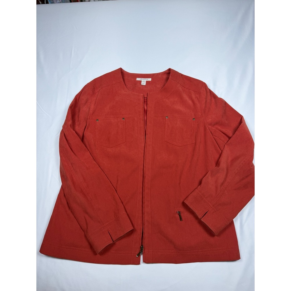 JM Collection Womens Faux Suede Zip Up Jacket Rust‎ Orange Size 16 Collarless